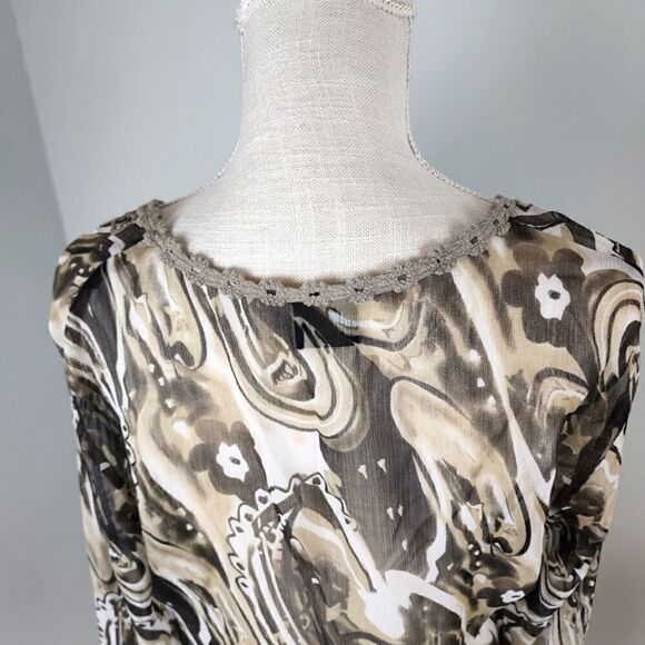 Tribal Women’s Sheer Black Green Ruffled Neckline Blouse Top Long Sleeve Size 14 - Picture 9 of 9